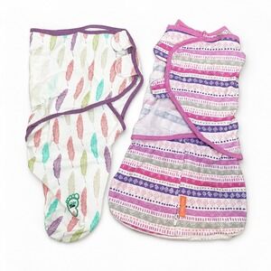 2 Swaddle Blankets SwaddleMe Aztec Print and Baby Swaddle Feather Print